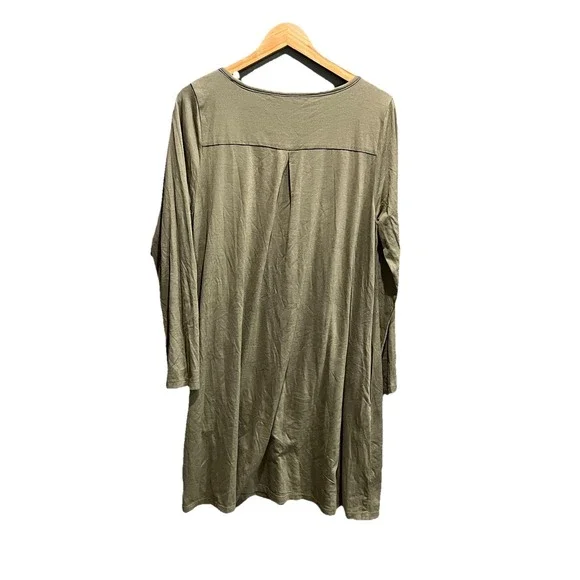 Wool& Dark Green Long Sleeve Women's Merino Wool T-Shirt Dress Size Large - Picture 2 of 4